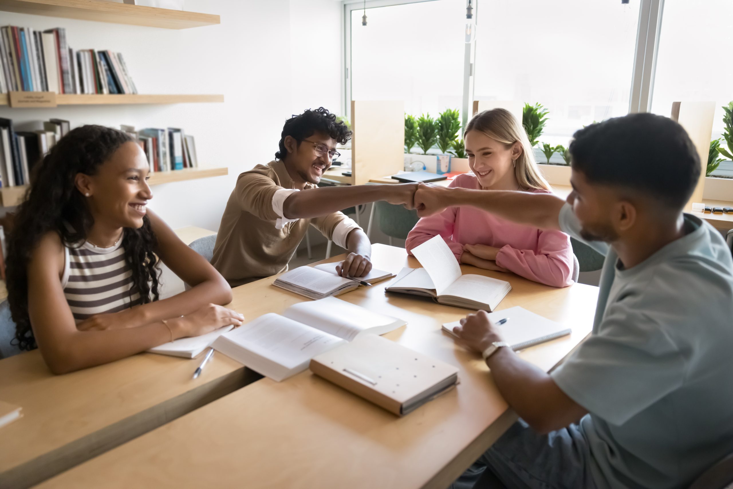 Students collaborating in a group study session