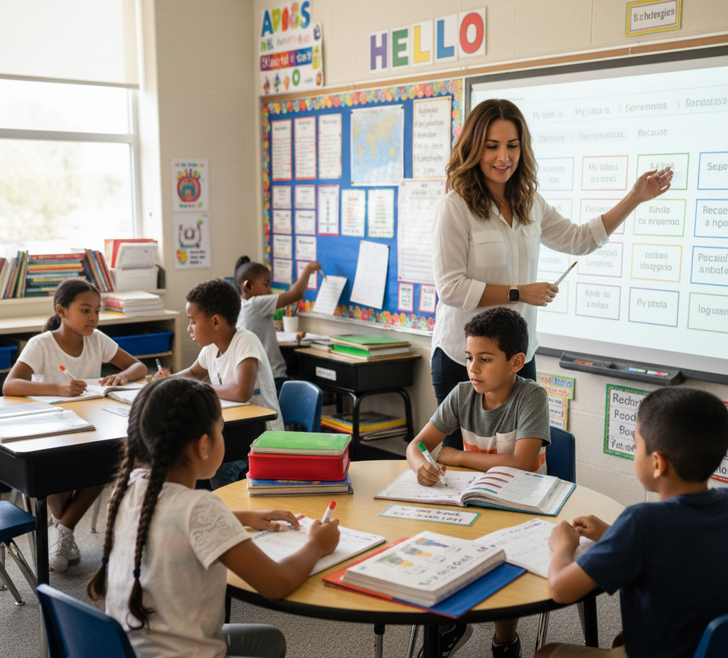 Teachers and students engaged in classroom discussion