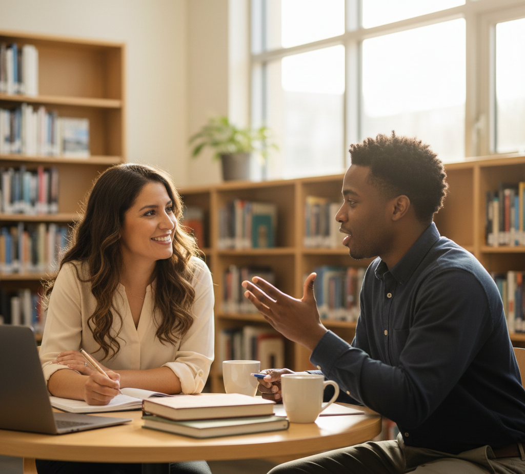 Teachers engaged in a coaching and reflection conversation